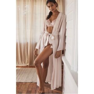 Anthropologie Sheer Pink Lace Robe - Bridal